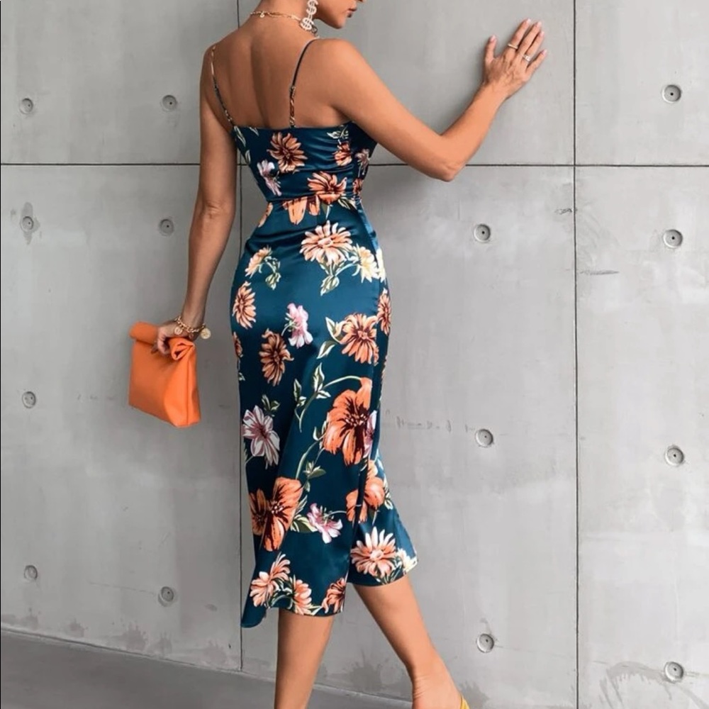 Boho floral tropical print slit thigh slip dress - Picture 2 of 6